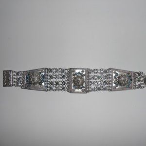 Vintage 1960-1970's Filigree Silver Tone Bracelet with Blue Stones